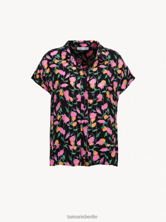 de Tamaris Frauen Bluse - Schwarz/Black Beauty Multicolor Flower AOP 0LHV42521 Kleidung