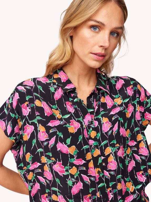 de Tamaris Frauen Bluse - Schwarz/Black Beauty Multicolor Flower AOP 0LHV42521 Kleidung