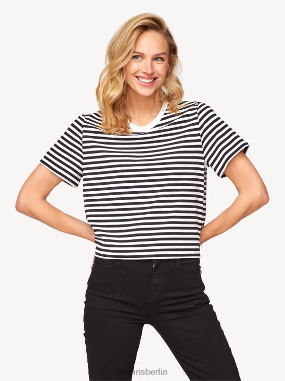 de Tamaris Frauen Übergroßes T-Shirt - Schwarz/Hellweiß 0LHV42534 Kleidung