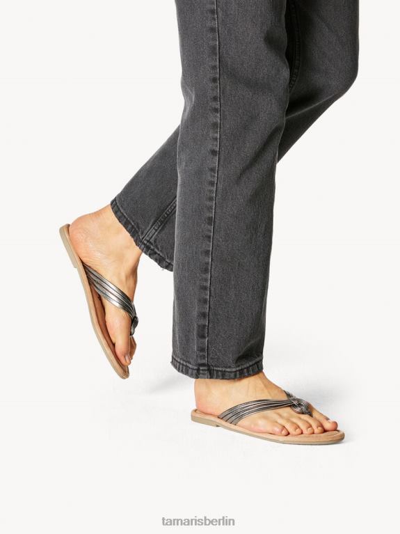 de Tamaris Frauen Leder-Mule – Metallic/Zinn 0LHV4371 Schuhe