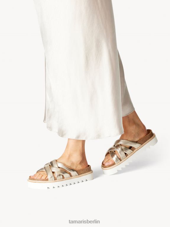 de Tamaris Frauen Leder-Pantolette – Metallic/Hellgold 0LHV41438 Schuhe