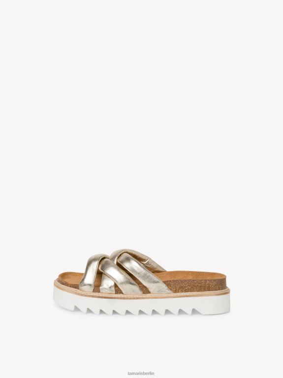 de Tamaris Frauen Leder-Pantolette – Metallic/Hellgold 0LHV41438 Schuhe
