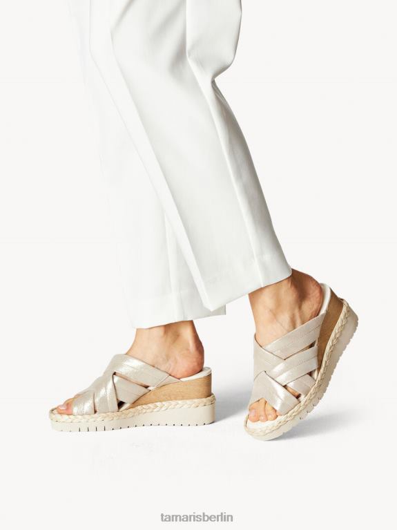 de Tamaris Frauen Leder-Pantolette – Weiß/Champagner 0LHV4435 Schuhe