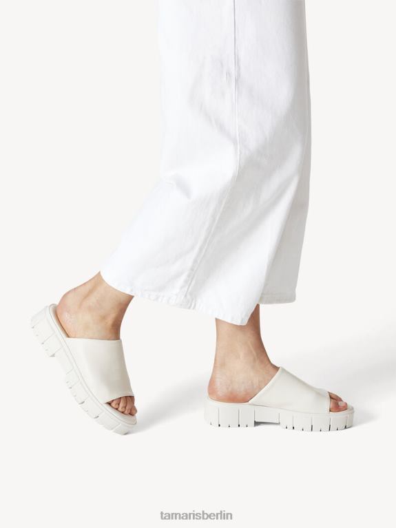 de Tamaris Frauen Leder-Pantolette - weiß/offwhite uni 0LHV4461 Schuhe