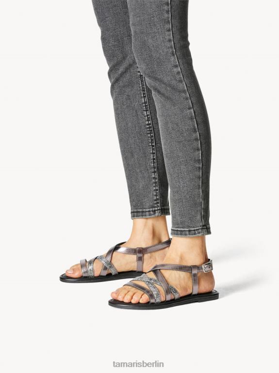 de Tamaris Frauen Ledersandale – Metallic/Zinn 0LHV4130 Schuhe