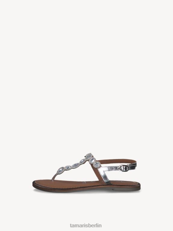 de Tamaris Frauen Ledersandale – Silber/Silberglam 0LHV42071 Schuhe