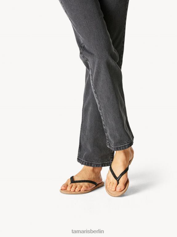 de Tamaris Frauen Zehentrenner aus Leder – schwarz/schwarz glamourös 0LHV4845 Schuhe