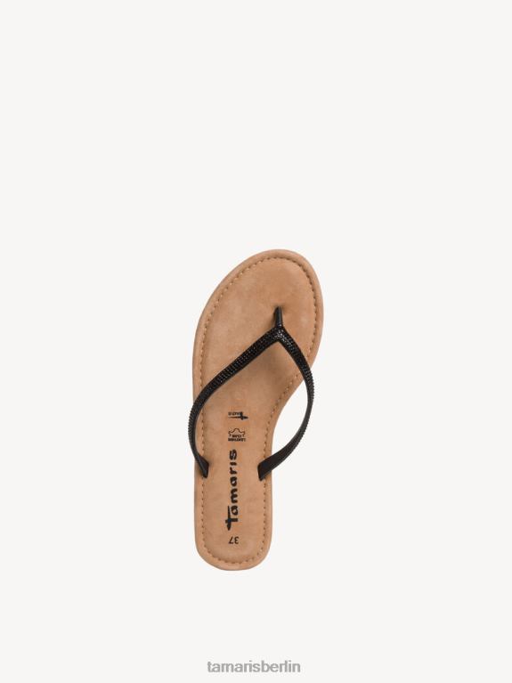 de Tamaris Frauen Zehentrenner aus Leder – schwarz/schwarz glamourös 0LHV4845 Schuhe