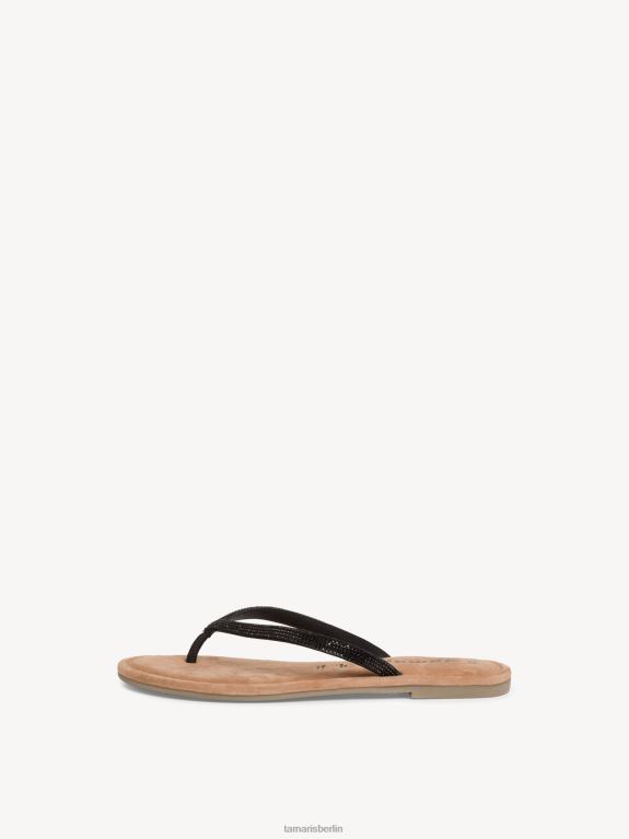 de Tamaris Frauen Zehentrenner aus Leder – schwarz/schwarz glamourös 0LHV4845 Schuhe